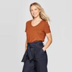 Women's Short Sleeve U-neck T-shirt - A New Day Rust (red)