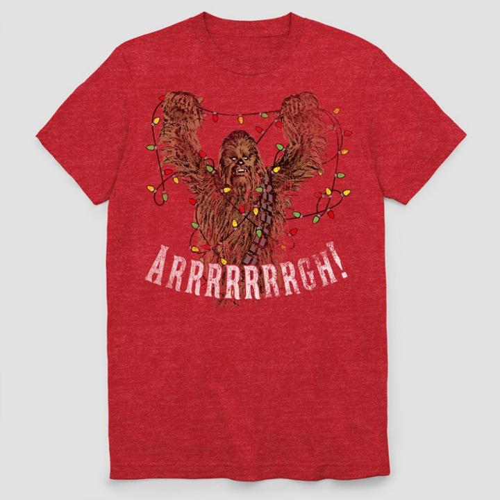Men's Tall Short Sleeve Star Wars Ugly Holiday Chewbacca T-shirt - Ripe Red Heather
