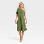 Women's Elbow Sleeve One Shoulder Knit Dress - Who What Wear Olive Green