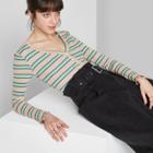 Women's Striped Long Sleeve V-neck Button Front Top - Wild Fable Peach/blue Xs, Women's,