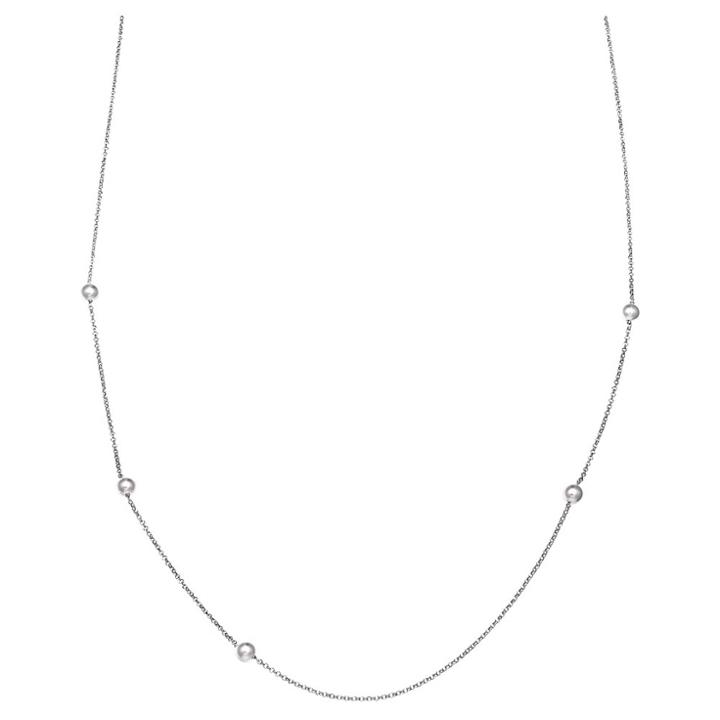 Distributed By Target Women's Diamond Cut Rolo Chain With Simulated Pearl Stations In Sterling Silver - White/gray