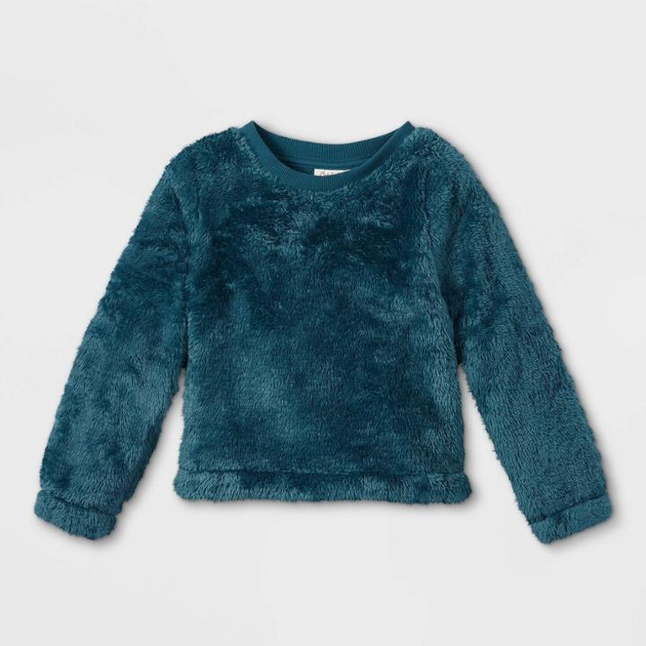 Toddler Girls' Sherpa Pullover Sweatshirt - Cat & Jack Teal