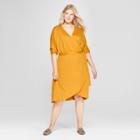 Women's Plus Size Knit Wrap Midi Dress - A New Day Yellow