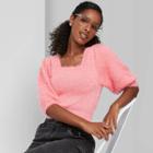 Women's Puff Short Sleeve Square Neck Pullover Sweater T-shirt - Wild Fable Pink