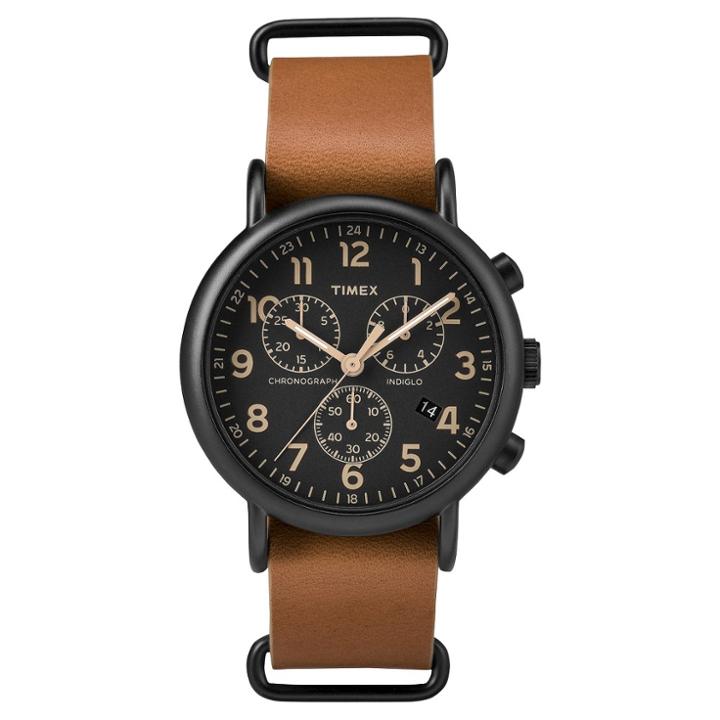 Timex Weekender Slip Thru Leather Strap Chronograph Watch - Tan/black Tw2p97500jt, Adult Unisex, Brown