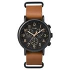 Timex Weekender Slip Thru Leather Strap Chronograph Watch - Tan/black Tw2p97500jt, Adult Unisex, Brown