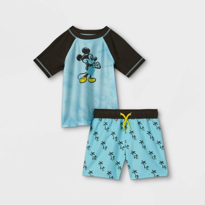Toddler Boys' Mickey Mouse Rash Guard Set - Teal