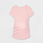 Maternity Striped Short Sleeve Scoop Neck Side Shirred T-shirt - Isabel Maternity By Ingrid & Isabel Pink