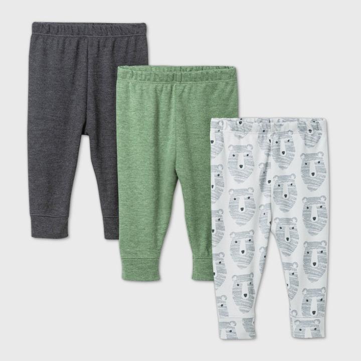 Baby Boys' 3pk Little Cub Pull-on Pants - Cloud Island Green/white/gray