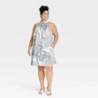 Women's Plus Size Sleeveless Dress - A New Day Blue/white