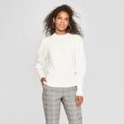 Women's Long Puff Sleeve Crew Neck Sweater - Who What Wear White