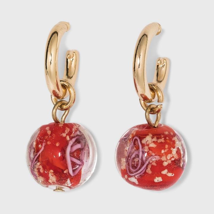 Floral Beaded Charm Hoop Earrings - A New Day Red