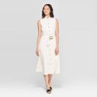Women's Sleeveless Crewneck Belted Flare Midi Dress - Who What Wear Cream