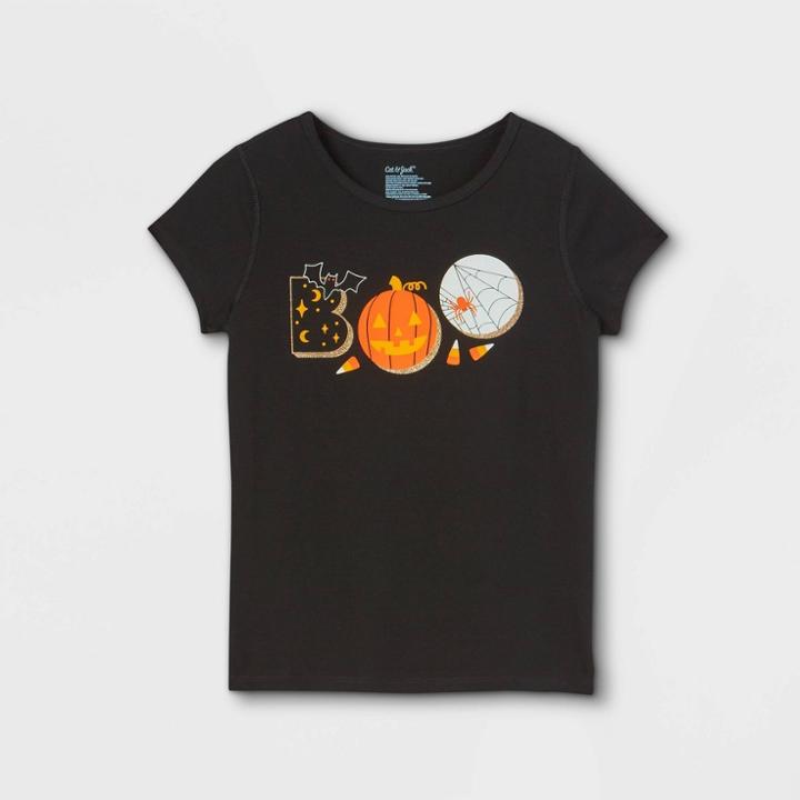 Girls' Adaptive Halloween Printed Short Sleeve Graphic T-shirt - Cat & Jack Black