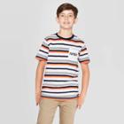 Boys' Nasa Striped Embroidered Pocket Short Sleeve T-shirt - White Xl,