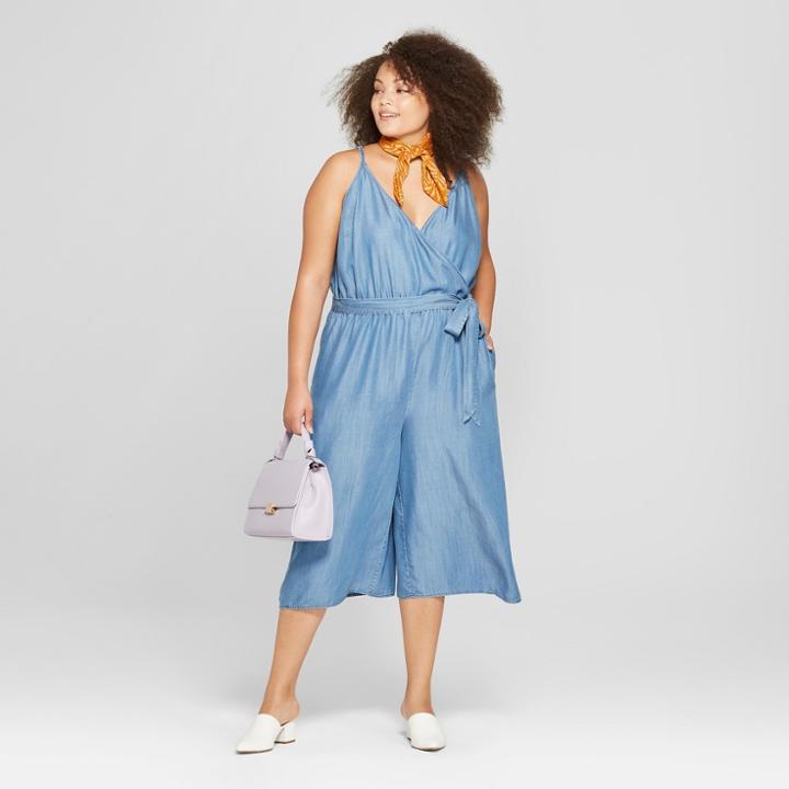 Women's Plus Size Tencel Wrap Front Jumpsuit - A New Day Blue X