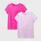 Girls' 2pk Solid Short Sleeve T-shirt - Cat & Jack Light Purple/bright Pink