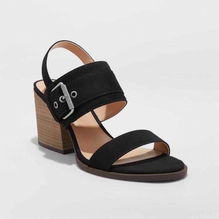 Women's Matti Heeled Buckle Wide Width Ankle Strap Sandals - Universal Thread Black 6.5w,