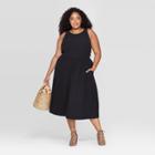 Women's Plus Size Sleeveless Round Neck Midi Cross Back Dress - Universal Thread Black