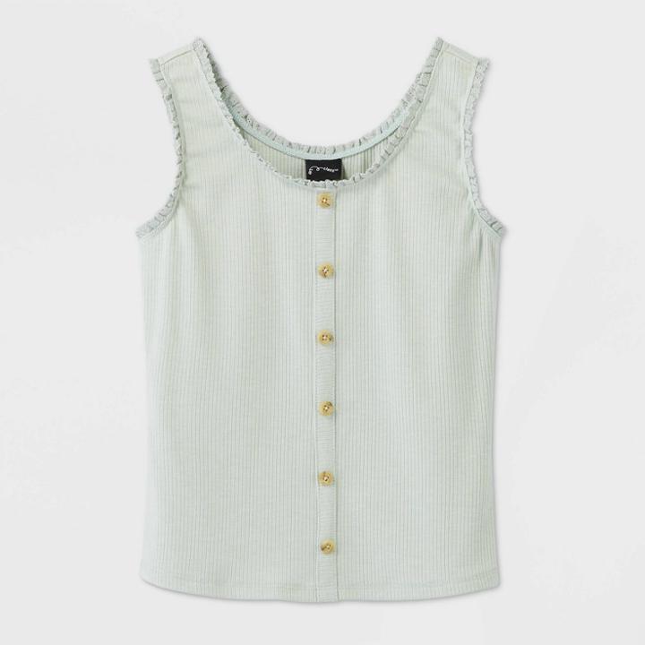 Girls' Button-front Rib Tank Top - Art Class Light Mint S, Girl's, Size: