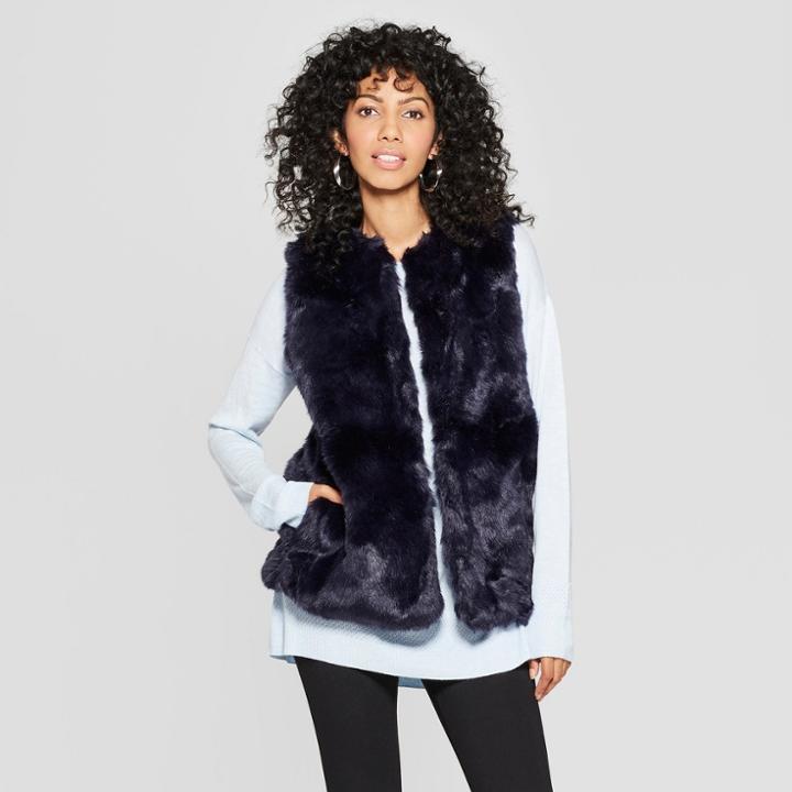 Women's Faux Fur Vest - A New Day Navy (blue)