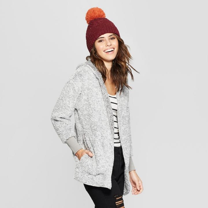 Women's Sherpa Cozy Cardigan - Almost Famous (juniors') Gray