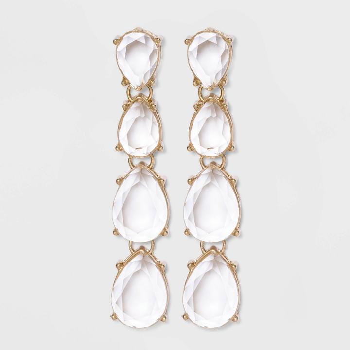 Gold With Clear Faceted Cabochons Drop, Linear And Statement Earrings - A New Day Gold