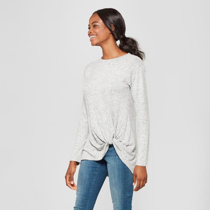 Women's Long Sleeve Hacci Twist Front Top - Alison Andrews Gray