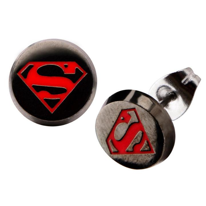 Dc Comics Superman Stainless Steel Enamel Stud Earrings - Black/red, Kids Unisex