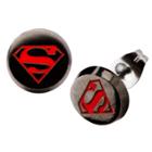 Dc Comics Superman Stainless Steel Enamel Stud Earrings - Black/red, Kids Unisex