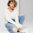 Women's Plus Size Long Sleeve Fuzzy V-neck - Wild Fable Blue