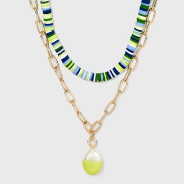 Heishe Beads With Dipped Pearl Necklace Set 2pc - A New Day Green