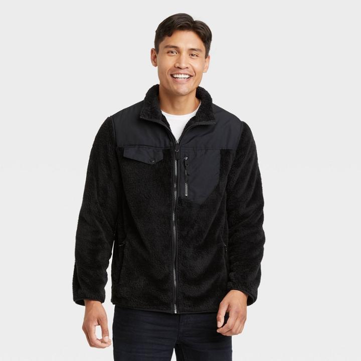 Men's Long Sleeve Faux Fur Sherpa Jacket - Goodfellow & Co Black