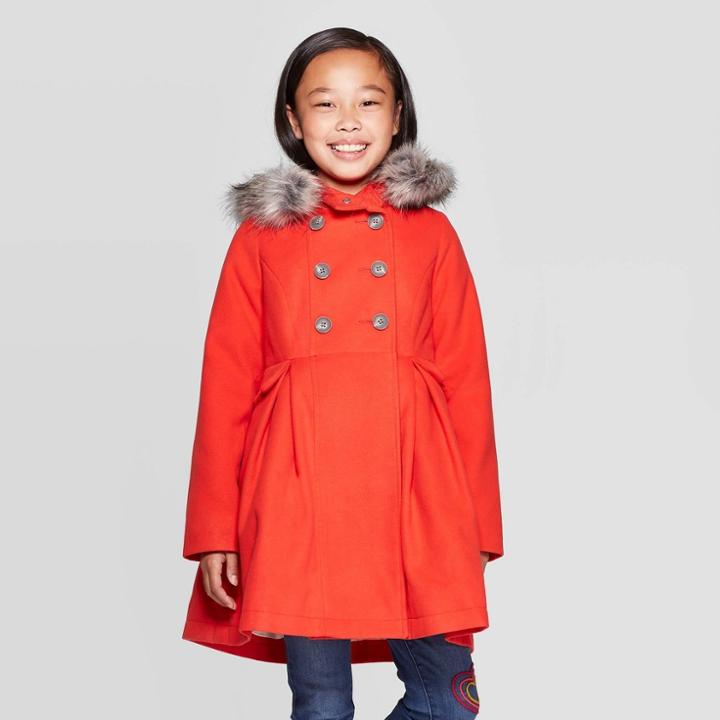 Girls' Faux Fur Hood Jacket - Cat & Jack Red