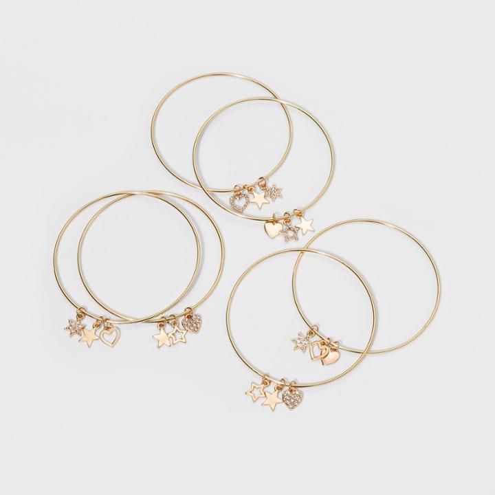 Six Piece Bangle With Hearts And Stars Charms Bracelet - Wild Fable Gold
