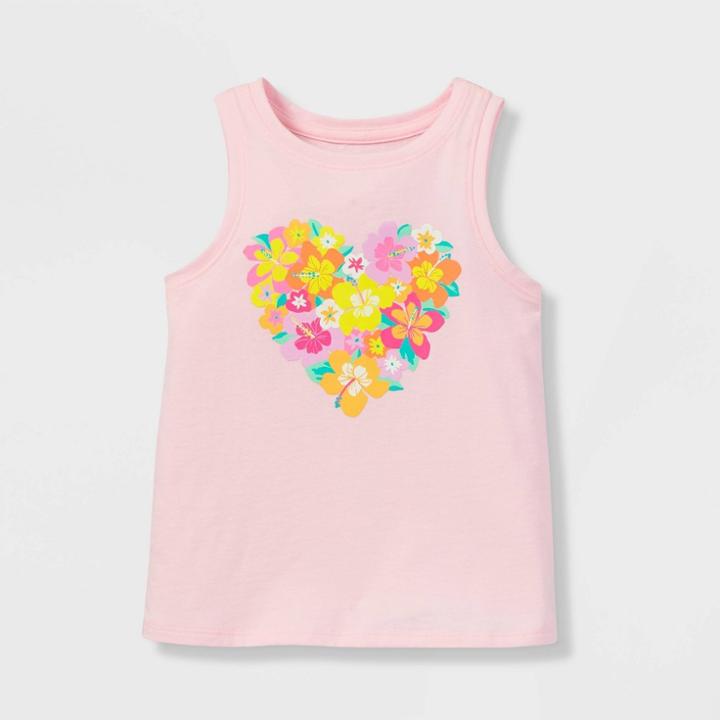 Toddler Girls' Floral Heart Knit Graphic Tank Top - Cat & Jack Pink