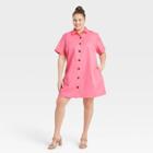 Women's Plus Size Short Sleeve Button-down Trapeze Dress - Who What Wear Pink