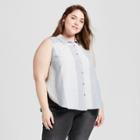 Women's Plus Size Collared Striped Button-down Tank - Universal Thread Blue X