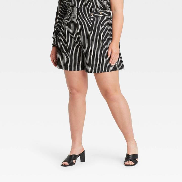 Women's Plus Size Button Detail Paperbag Shorts - Who What Wear Jet Black