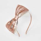 Girls' Satin With Mesh And Sequin Bow Headband - Cat & Jack Rose Gold