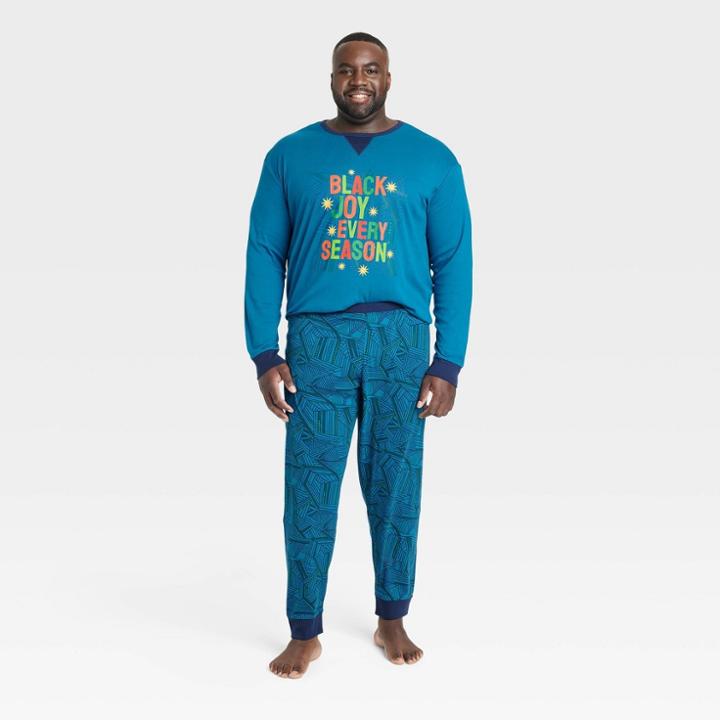 Men's Big & Tall Joy Print Matching Family Pajama Set - Wondershop Dark Teal Blue