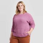 Women's Plus Size Crewneck Matte Chenille Pullover Sweater - Ava & Viv Purple X, Women's