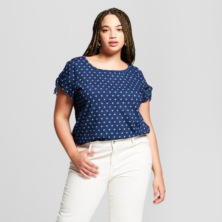 Women's Plus Size Tie Sleeve T-shirt - Universal Thread Indigo (blue)