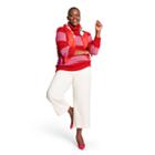 Women's Plus Size Striped Long Sleeve Turtleneck Pullover Sweater - Isaac Mizrahi For Target Red/pink 1x, Women's, Size:
