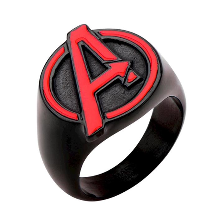 Men's Marvel Avengers Stainless Steel Logo Ring - Black, Men's, Size:
