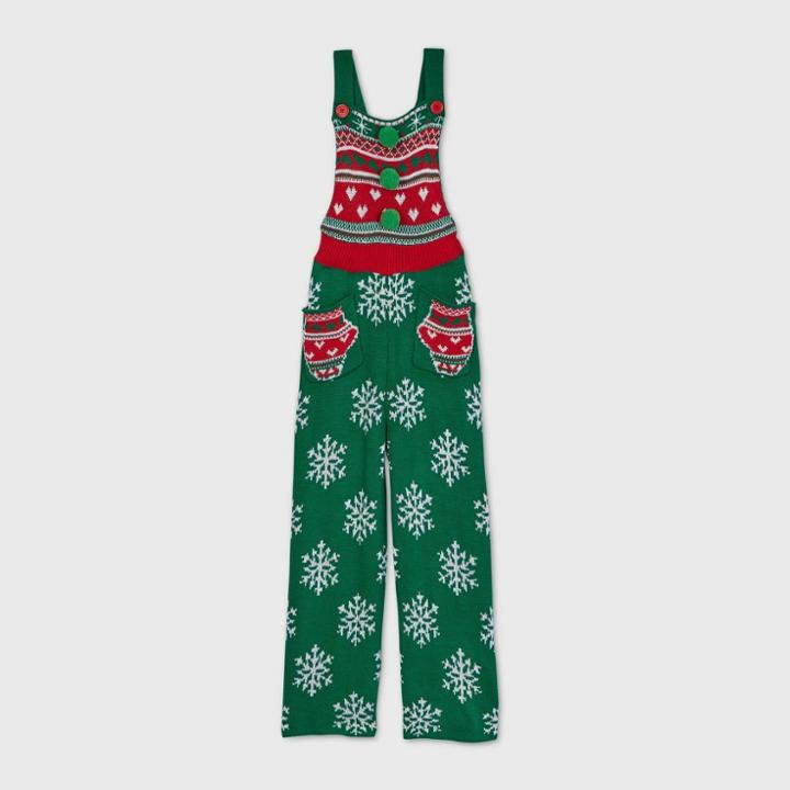 Born Famous Girls' Ugly Holiday Sweaterknit Snowflake Sleeveless Jumpsuit - Green