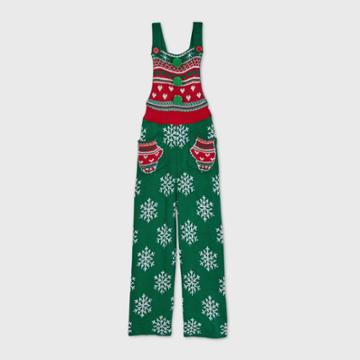 Born Famous Girls' Ugly Holiday Sweaterknit Snowflake Sleeveless Jumpsuit - Green