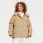 Women's Medium Length Puffer Jacket - A New Day Brown