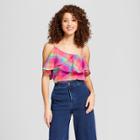 Women's Plaid Asymmetrical Ruffle Cami - A New Day Pink S,