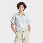 Women's Striped Dolman Short Sleeve Button-down Shirt - Universal Thread Blue